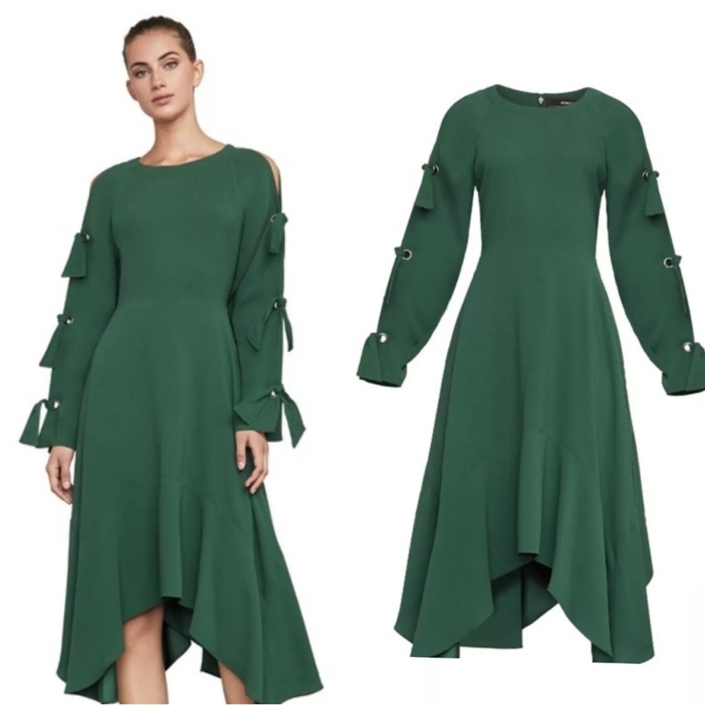 $350 NEW BCBGMAXAZRIA CICELY  LS  ASYMMETRICAL HEM FIT & FLARE  SIZE 2